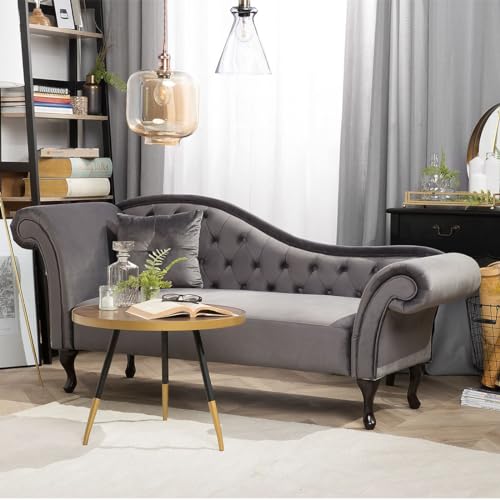 Image of Velvet Modern Chesterfield Chaise Lounge Couch 188 X 61 X 76 for Your Loving Space, (Dark Grey, Standard)