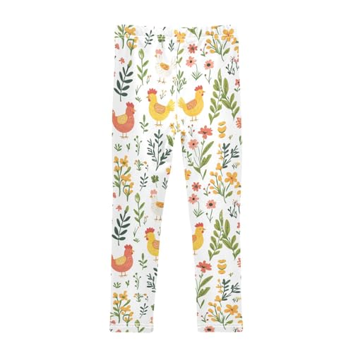 ZZKKO Girls Leggings Chicken with Flowers Toddler Girls Clothes Leggings for Girls Toddler Girls Leggings 3-4T2