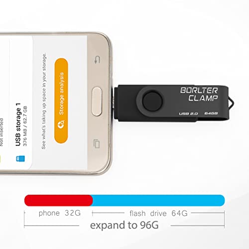 Image of BorlterClamp 64GB USB Flash Drive Dual Port Memory Stick, OTG Thumb Drive with Micro USB Drive Port for Android Smartphone Tablet & Computer (Black)