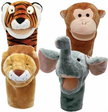 Get Ready 206790 Bigmouth Zoo Puppets- Lion44; Tiger44; Monkey44; Elephant