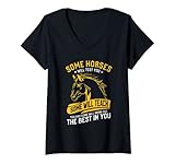 Damen Einige Pferde werden dich testen, andere bringen dir den Pferdesport bei T-Shirt mit V-Ausschnitt