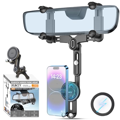 Support magnétique de voiture anti-vibration pour rétroviseur compatible Samsung iPhone