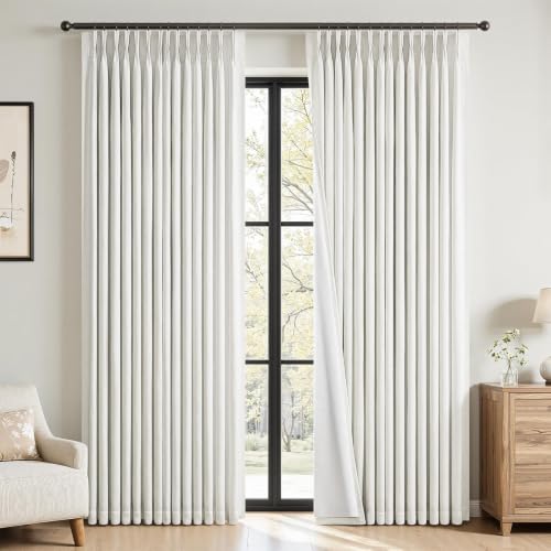 Topfinel Topfinel 84 Inch Beige White Pinch Pleated Blackout Curtains for Living Room, Total Sun Blocking Linen Drapes for Bedroom Privacy Protection Elegant Farm House Boho Style Ivory White, 40" W*