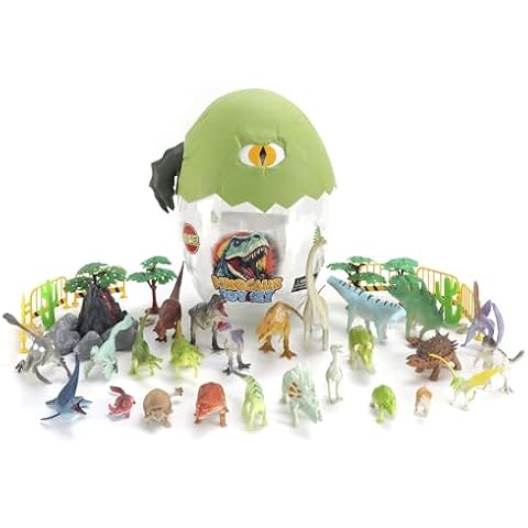 RECUR Dinosaur Figure Toys Set, 45 PCS with 25 Dinos and 20 Accessories, Jurassic Prehistorical Toys for Ages 3+ Cover