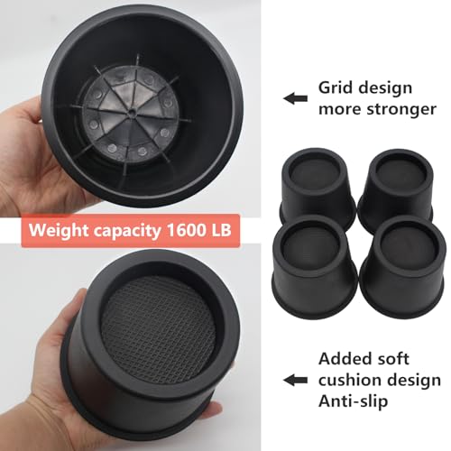 HANIHUA Bed Risers 4 inch Furniture Risers Heavy Duty, 4 Pack Table Risers Bed Lifts Risers for Sofa, Couch, Desk, Cabinet, Bed Frame Risers Supports Up to 3,600 Lbs Black