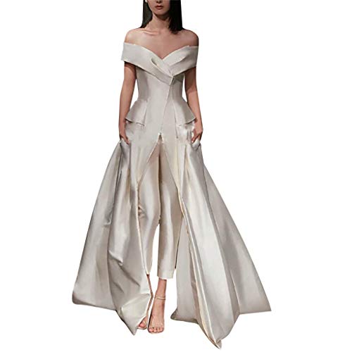 Bumplebee Hochzeitskleid Damen Lang Weiß Brautkleider Elegant Spitze Brautmode Rückenfrei A Linie Abiball Prinzessin Kleider Abendkleider Elegant für Hochzeit Cover