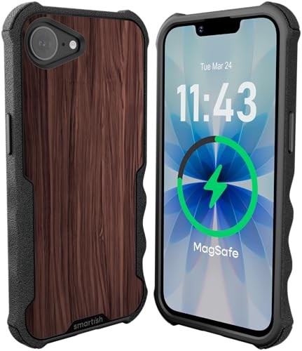 Image of Smartish iPhone 17e /16e MagSafe Case - Gripzilla Protective Magnetic Case for Men [Rugged + Tough] Military Grade Heavy Duty Grip Armor - Drop Tested for iPhone 17e /16e - Walnut Woods