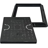 24x24 Inch Square Manhole Cover and Frame, Solid Septic Tank Cover, Recessed Non-Slip Design with Handle, Suitable for Sewer, Septic Tank and Yard (Black)