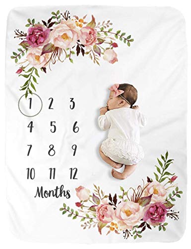 Image of Baby Monthly Milestone Blankets Soft Floral Memory Blankets Girls Boys Cute Photo Background Blankets Newborn Essentials Must Haves White