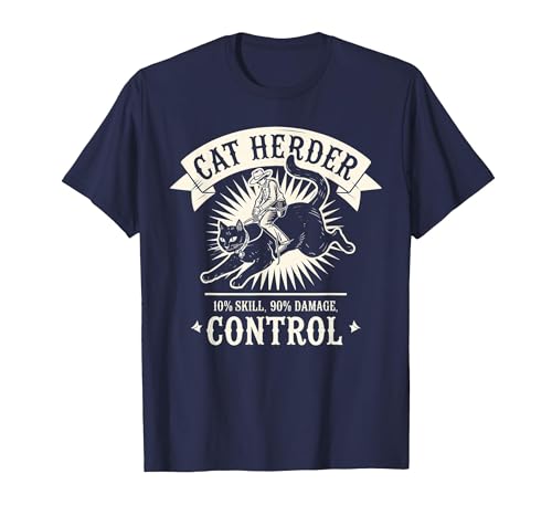 Funny Cat Herding Champion Professional Cat Herder T-Shirt, Men, Navy Blue, Medium