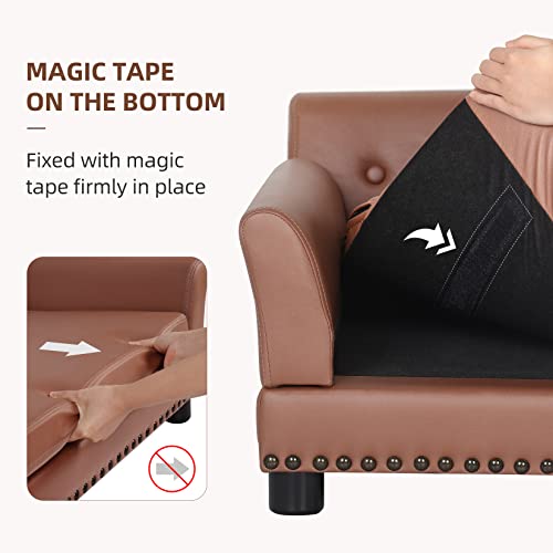 BingoPaw Hundesofa XXL für Große Hunde: Luxus Hundecouch aus atmungsaktivem wasserdichtem Leder - Mordern Haustiersofa mit Rückenlehne orthopädisches Hundekissen und Holzbeinen - Braun 120x74x40cm