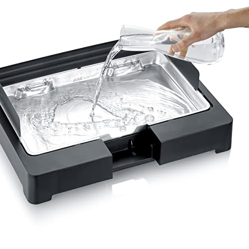 SEVERIN Plancha Grill de mesa, parrilla eléctrica de acero inoxidable para interior y exterior, arranque rápido, sin riesgo de quemaduras, negro, PG 8565
