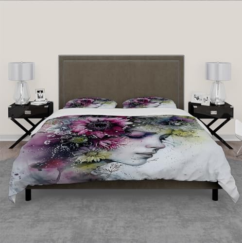 Housse de couette en microfibre douce 200x200cm avec fermeture éclair imprimé fleur