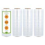 PSBM 4 Rolls 18 Inch x 1000 Feet 80 Gauge Stretch Film/Wrap, Heavy Duty Industrial Strength Up to 800% Ultimate Stretch, Clear Shrink Plastic Wrap for Moving, Packing, Shipping & Storage