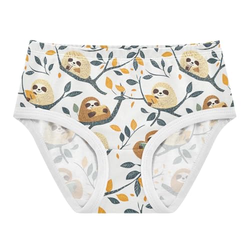 ZZKKO Sloths Branch Leaf Girls Underwear Toddler Panties for Girls Comfort Brief Size 2-8T