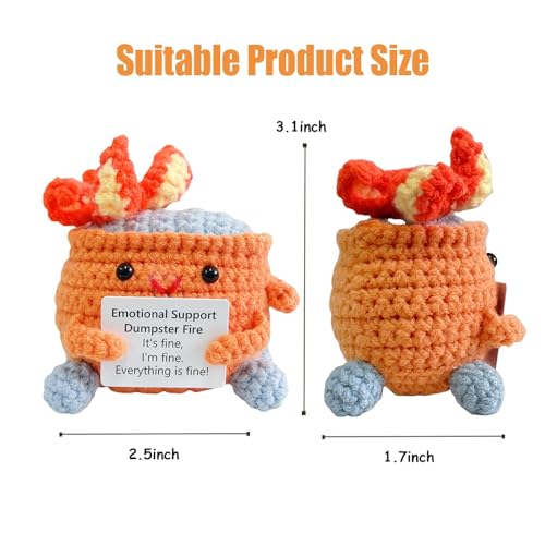 Image of RovyFota Emotional Support Crochet Dumpster Fire with Positive Card Cute Room Decor Knitted Toys Funny Crochet Support Buddies Gifts for Friends (Orange)