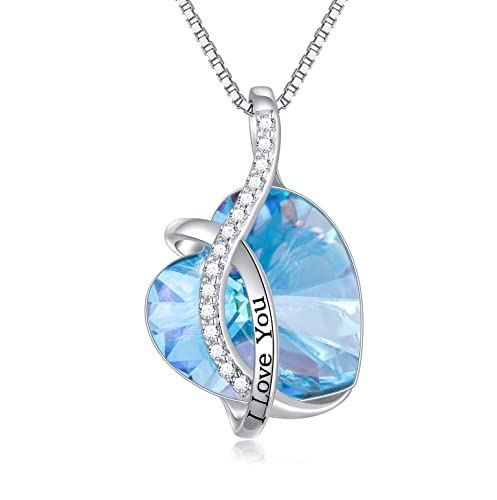 AOBOCO Sterling Silver 12 Birthstone Heart Pendant Necklace, 925 Silver ...