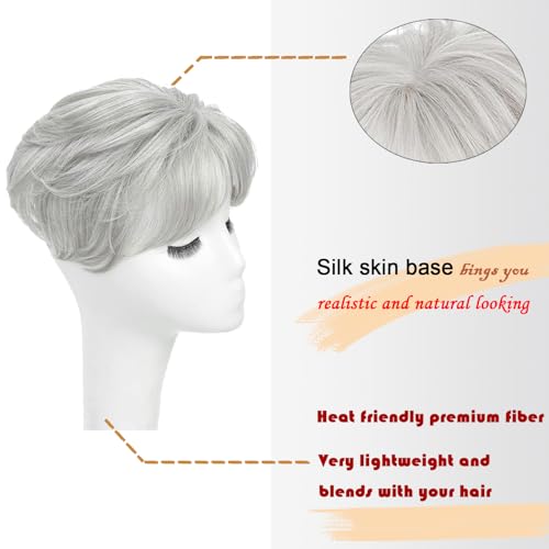 Image of PORSMEER Hair Toppers for Women Short Pixie Cut Pieces for Women with Thinning (Silver White)
