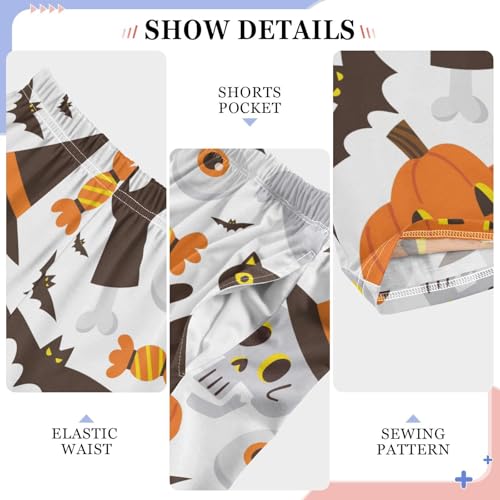 Skull with Witch Hat Cat Boys Long Pants Soft Trousers Elastic Waist Kids Lounge Bottoms with Pockets S-XL4