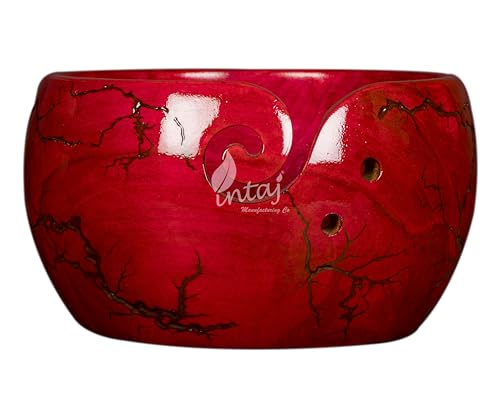 Image of INTAJ Wooden Yarn Bowl for Knitting and Crochet, 7 Inch No-Snag Holder