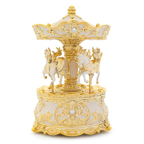 Carousel Music Box Gold & Ivory 8.7 Rotate Christmas Music Box for Kids & Adults Classic Wind up Cylinder Music Box Valentines Day Gifts for Women Girls Mom Carousel Horse Musical Lantern Home Decor
