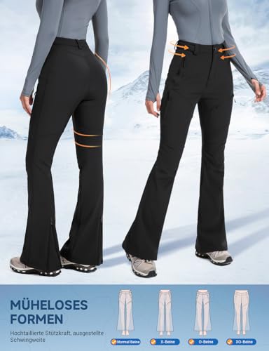 Moosehill Damen-Wanderhose-Thermohose-Wasserdicht-Skihose-Softshellhose Schneehose Gefüttert Winddicht Fleece Warm Falre Outdoor Snowboard Fahrrad Arbeit Trekking Winter Cargohose(Schwarz|38|76cm)