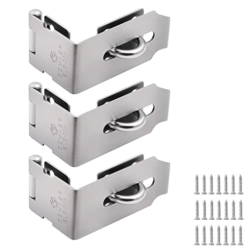 GEMASP Hasp Latch 3 Pack, 90 Degree Solid 304 Stainless Steel File Cabinet Lock Desk Drawer Lock, Safe Security Padlock Latch Hasp Lock for Personal Privacy