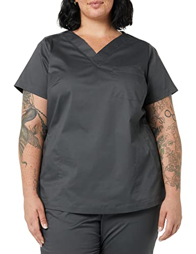 Amazon Essentials Women's Classic Fit V-Neck Short Sleeve Scrub Top (Available in Plus Size), Charcoal, 4X