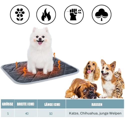 Norhogo thermo matte tiere, wärmekissen hund, wärmekissen kleintiere, katzenhöhle warm, wärmedecke hasenstall, selbstheizende decke, wärmematte katze für Katze Welpen Reise Camping, 40x50cm Marineblau