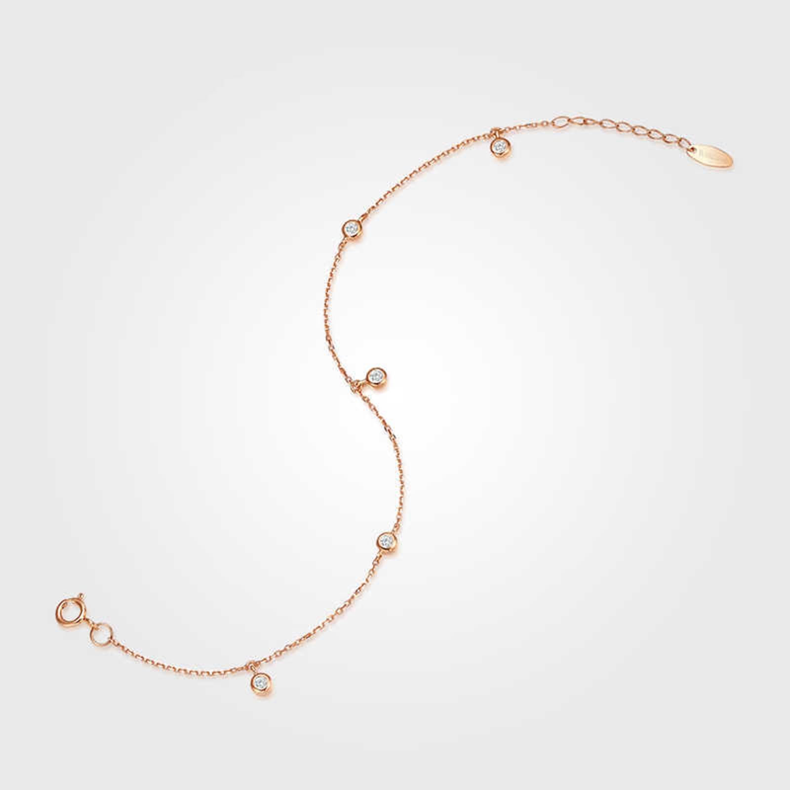 Pulseras de cadena para mujer, oro rosa redondo, diamantes de 0,15 quilates, pulsera para novia