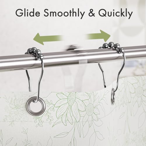 Image of Amazer Shower Curtain Hooks Rings, Anti-Rust Metal Double Glide Shower Hooks for Bathroom Shower Rods Curtains-Set of 12-Nickel