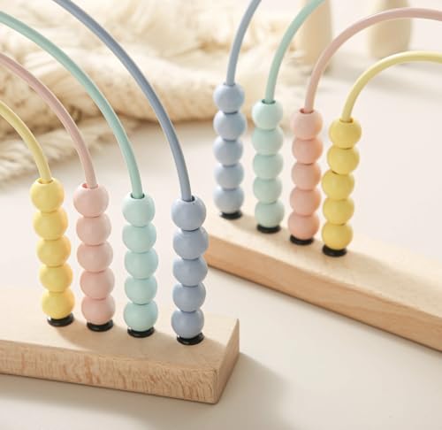 Image of Wooden Rainbow Abacus with Beaded Arches, Pastel Colors