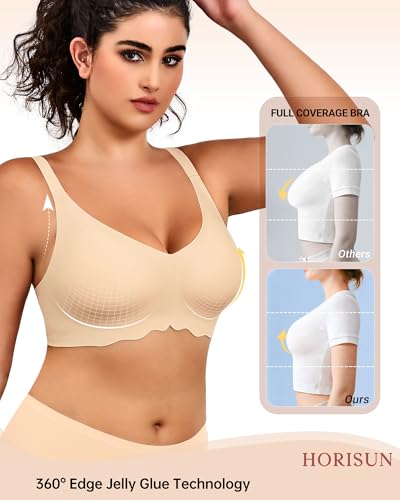 Image of HORISUN Wireless T Shirt Bra Seamless Push Up Bralette Full Coverage V Neck Comfortable Bras for Women