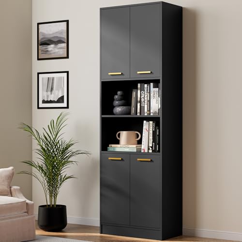Cozy Castle Kitchen Pantry Cabinet, 75' Tall Wood Storage Cabinet with Doors and Shelves, 4 Doors...