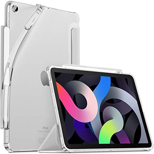 INFILAND Funda Tríptica Inteligente para iPad Air 4 10,9 2020,[Automático Reposo/Actividad][Compatible Apple Pencil 2][con portalápices][Cubierta Trasera de TPU Suave Transparente],Plateado
