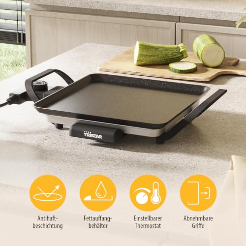 Foto von Tristar Tischgrill slim S - Eine Backfläche von 28 x 28 cm - Einstellbarer Thermostat - Antihaftbeschichtung - Herausnehmbare Fettauffangschale - Leicht zu reinigen - BP-2666