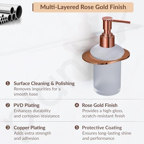 Image of Plantex Smero Pure Brass Made Liquid Dispenser Handwash Holder for wash Basin /Liquid Soap /Shampoo Dispenser /- Smart (PVD Rose Gold)