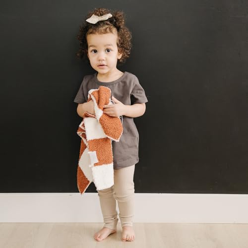 Image of Mebie Baby Rust Checkered Plush Lovey Blanket 15x20 - Soft, Lightweight, Breathable | Available in Two Sizes