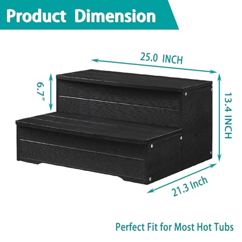 Image of Black Hot Tub Steps,Outdoor Steps with 25 Inch Long, Multi-Purpose Steps for Above Ground Pool, Spa, Deck & Porch Outside, Waterproof Non-Slip.Heavy Duty Spa Steps Werght Capacity 600 LBS