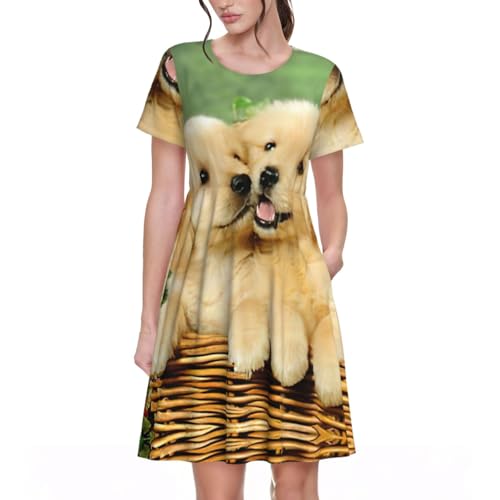 Robe d'été Golden Retriever femme motif floral manches courtes