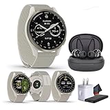 Garmin Approach S50 Advanced Golf Watch with GPS, AMOLED Display, Sports and Fitness Smartwatch, Cream Gold Aluminum Bezel with Ivory Comfort Fit Nylon Band Bundle with Wireless Air Buds