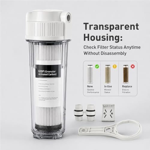 Filtre transparent 10in contre odeurs et impuretés d'eau avec charbon UDF ports 1/2 - 5