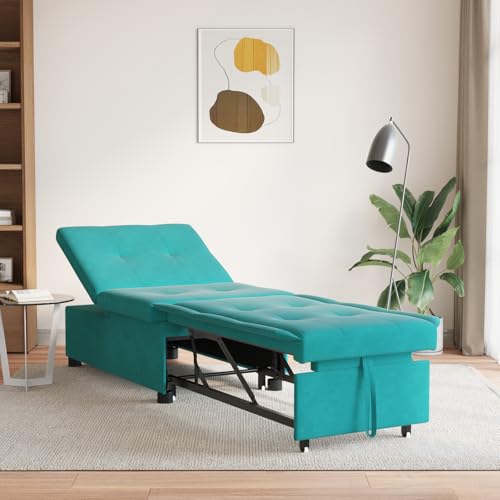ROMHZKS Sofá cama 3 en 1 de terciopelo turquesa, ajustable, diseño extensible, compacto, superficie suave, fácil cuidado, sofá cama de invitados