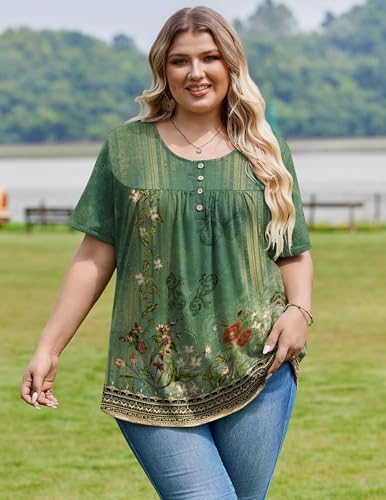 Image of IN'VOLAND Plus Size Tops for Women Short Sleeve Shirts Dressy Casual Tunics