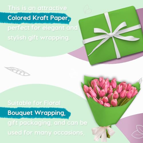 PerkHomy Rolo de papel kraft verde médio 91,4 cm x 4,6 cm (150') para embrulho de buquê de flores,