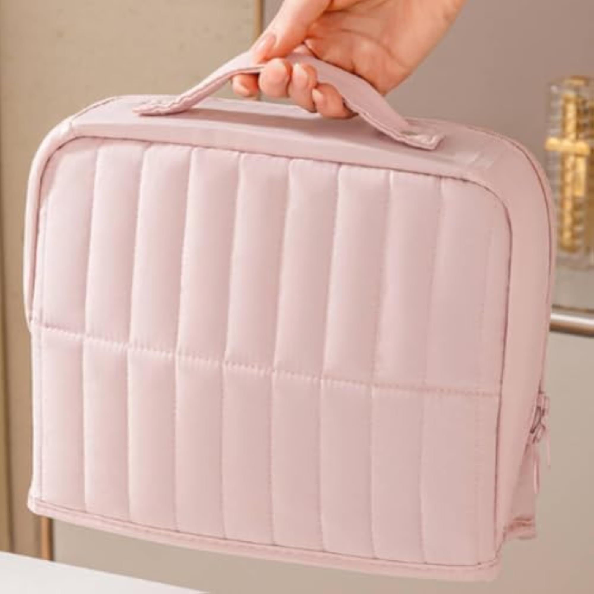 Padded Standing Makeup Organizer with Multiple Pockets, Black