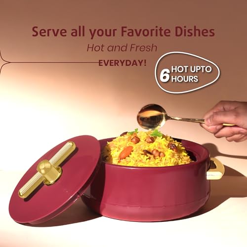 Image of SELVEL Elegance Casserole | Advanced PU Insulation | Elegant Design Hot Pot | Hot Case Keeps Food Hot & Fresh for Hours | Serve Chapati, roti, Biryani and More (Royal Maroon, 1700)