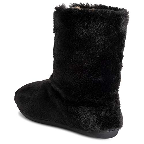 Polar Womens Memory Foam Zipper Faux Fur Covered Rubber Sole Indoor Outdoor Cosy Luxury Boot Slippers - Black - UK5/EU38 - YC0719