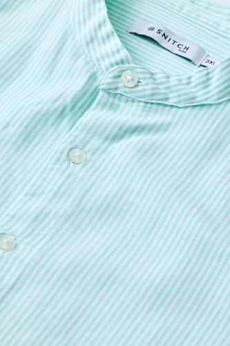 Image of SNITCH Men Casual Plus Size Shirt | Regular Fit Full Sleeve Mandarin Collar Striped Design | Premium Cotton Linen Blend & Breathable Fabric for Office & Everyday Wear