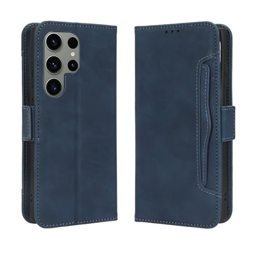 Étui pour Samsung S26 en cuir magnétique rétro bleu multi wallet